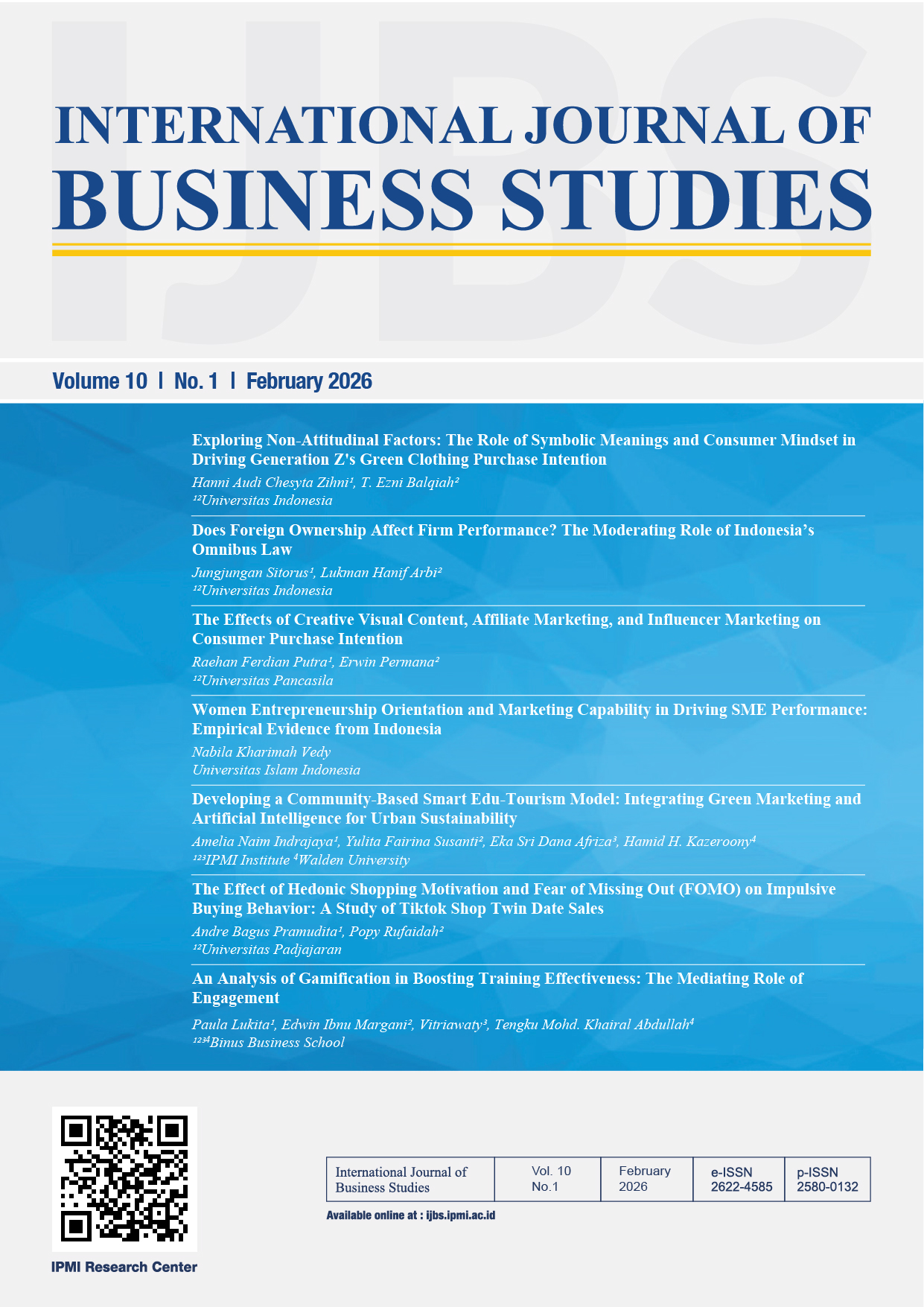 					View Vol. 10 No. 1 (2026): International Journal of Business Studies
				